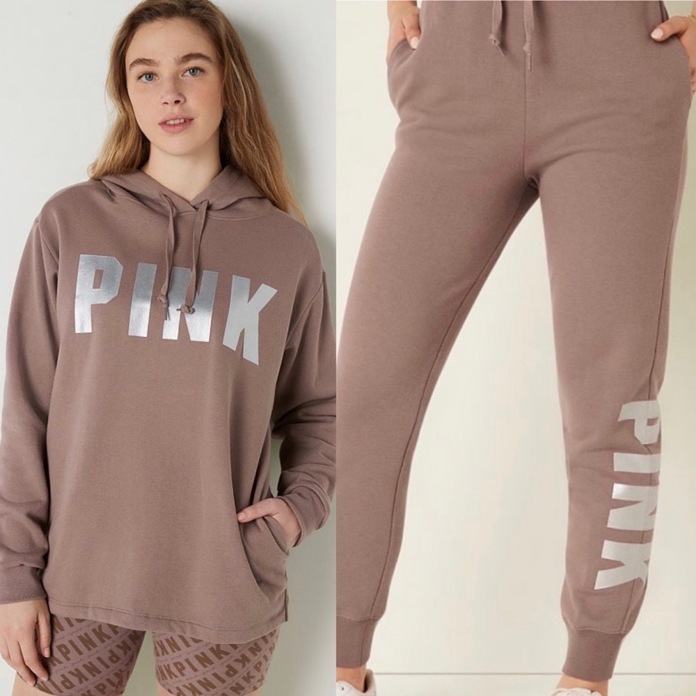 Victoria’s Secret Pink 2-Piece SET Iced Coffee Relaxed Joggers & Pullover Hoodie